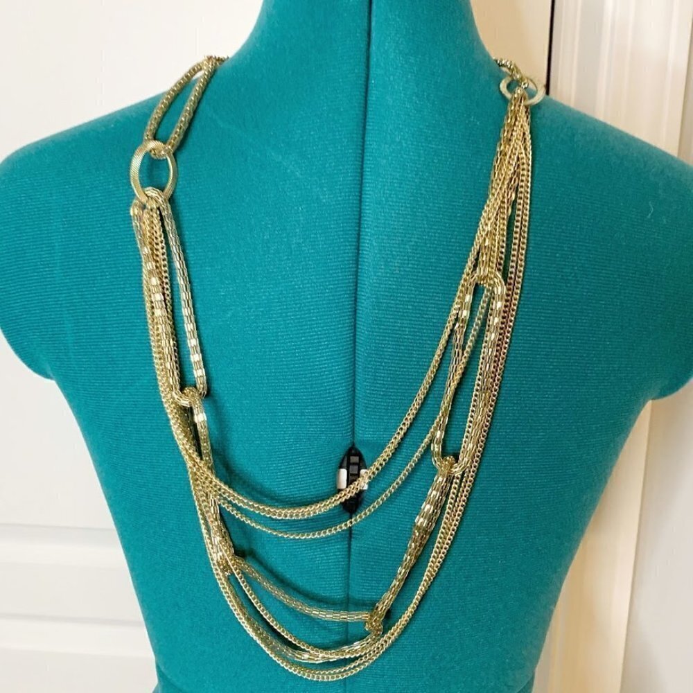 Multiple Strands Gold Plates Serpentine Long Chain Link Fashion Necklace